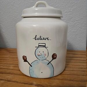 Rae Dunn believe snowman canister